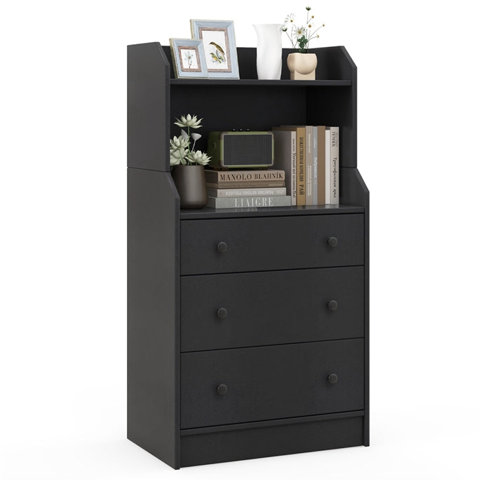 3-Drawer Dresser with Shelf, 44” H Modern Storage Organizer with Anti-Tilting Design
